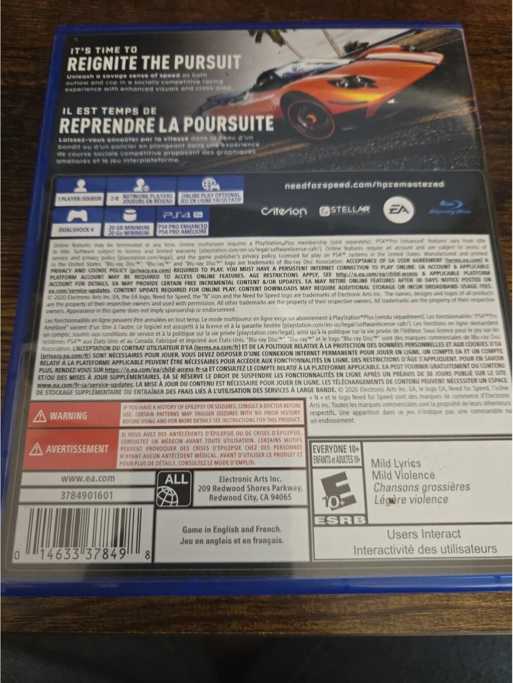 Need for Speed Hot Pursuit Remastered (Sony PS4, 2020) Personal Copy